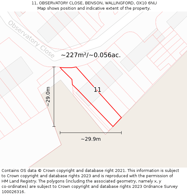11, OBSERVATORY CLOSE, BENSON, WALLINGFORD, OX10 6NU: Plot and title map