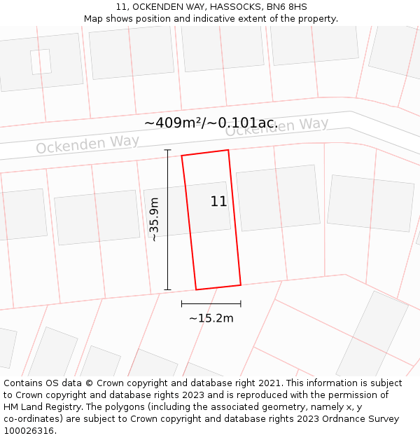 11, OCKENDEN WAY, HASSOCKS, BN6 8HS: Plot and title map