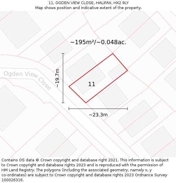 11, OGDEN VIEW CLOSE, HALIFAX, HX2 9LY: Plot and title map