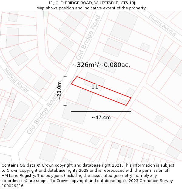 11, OLD BRIDGE ROAD, WHITSTABLE, CT5 1RJ: Plot and title map