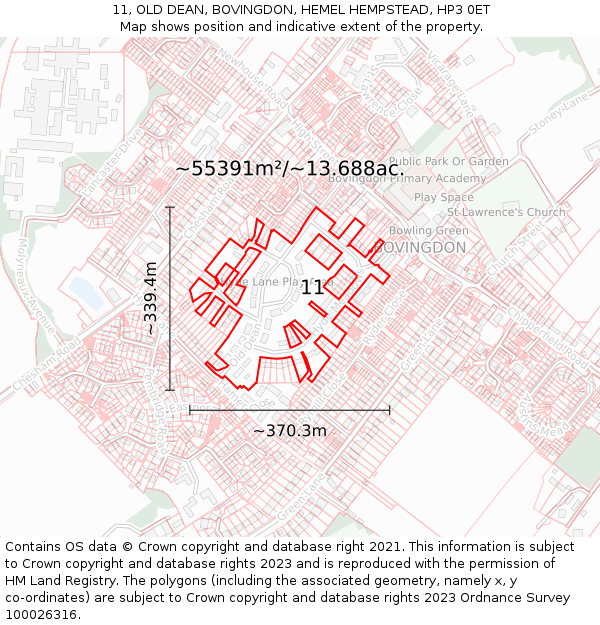 11, OLD DEAN, BOVINGDON, HEMEL HEMPSTEAD, HP3 0ET: Plot and title map