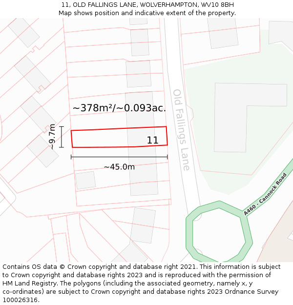 11, OLD FALLINGS LANE, WOLVERHAMPTON, WV10 8BH: Plot and title map