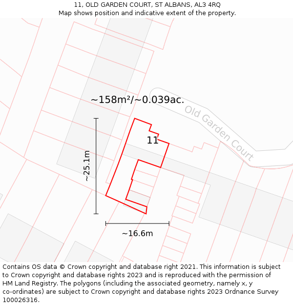 11, OLD GARDEN COURT, ST ALBANS, AL3 4RQ: Plot and title map