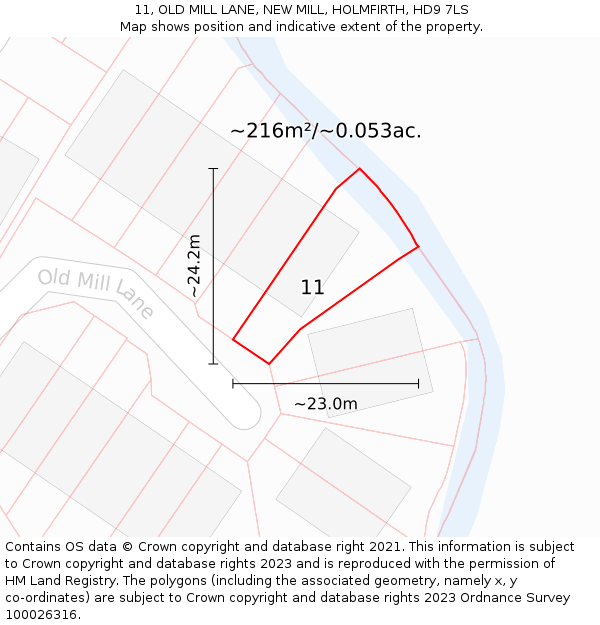 11, OLD MILL LANE, NEW MILL, HOLMFIRTH, HD9 7LS: Plot and title map