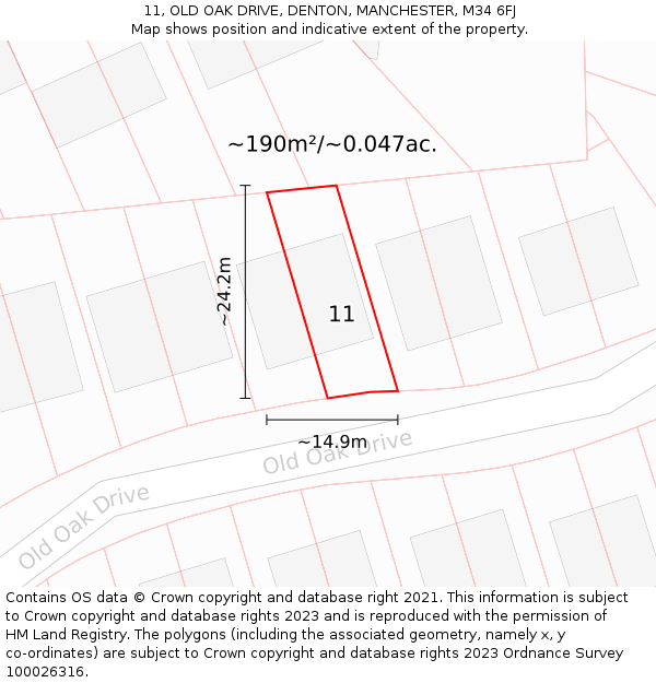 11, OLD OAK DRIVE, DENTON, MANCHESTER, M34 6FJ: Plot and title map