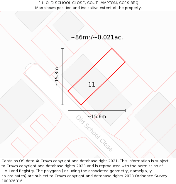 11, OLD SCHOOL CLOSE, SOUTHAMPTON, SO19 8BQ: Plot and title map