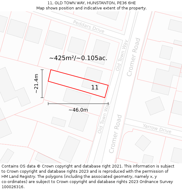 11, OLD TOWN WAY, HUNSTANTON, PE36 6HE: Plot and title map