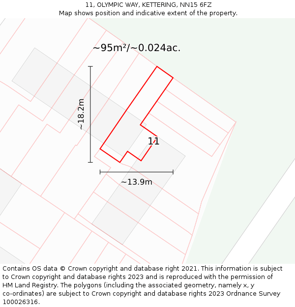 11, OLYMPIC WAY, KETTERING, NN15 6FZ: Plot and title map
