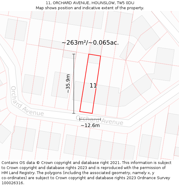 11, ORCHARD AVENUE, HOUNSLOW, TW5 0DU: Plot and title map