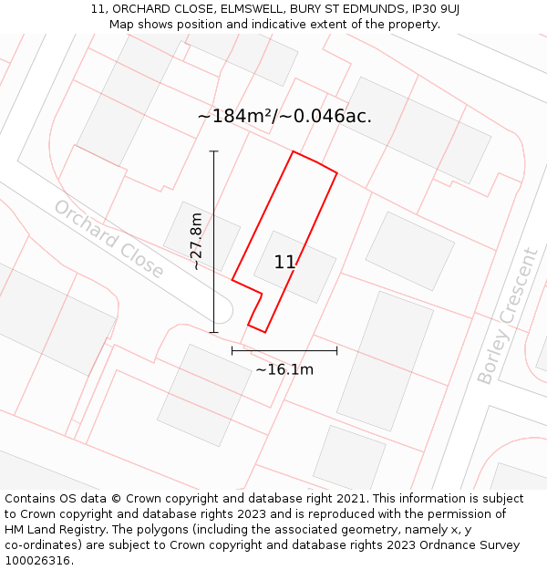 11, ORCHARD CLOSE, ELMSWELL, BURY ST EDMUNDS, IP30 9UJ: Plot and title map