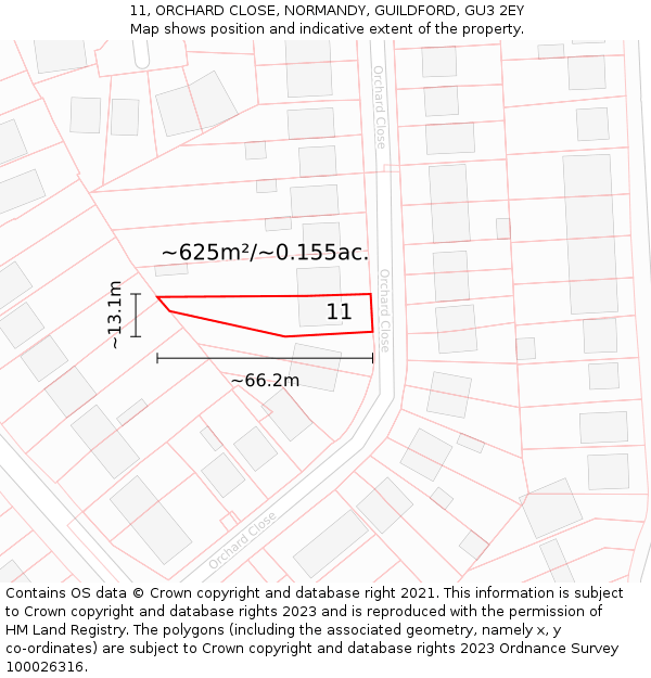11, ORCHARD CLOSE, NORMANDY, GUILDFORD, GU3 2EY: Plot and title map