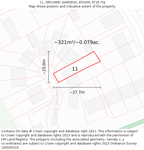 11, ORCHARD GARDENS, EPSOM, KT18 7NJ: Plot and title map
