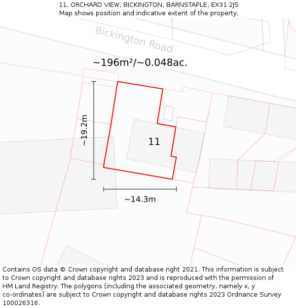 11, ORCHARD VIEW, BICKINGTON, BARNSTAPLE, EX31 2JS: Plot and title map