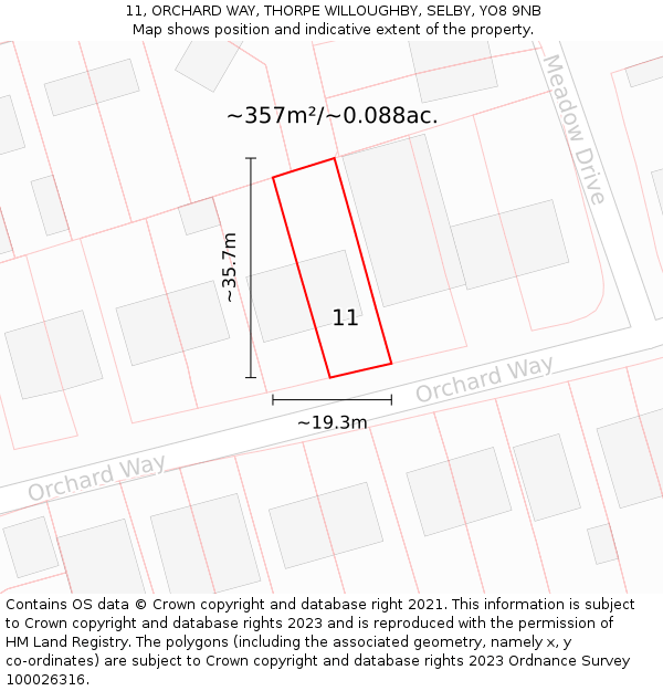 11, ORCHARD WAY, THORPE WILLOUGHBY, SELBY, YO8 9NB: Plot and title map