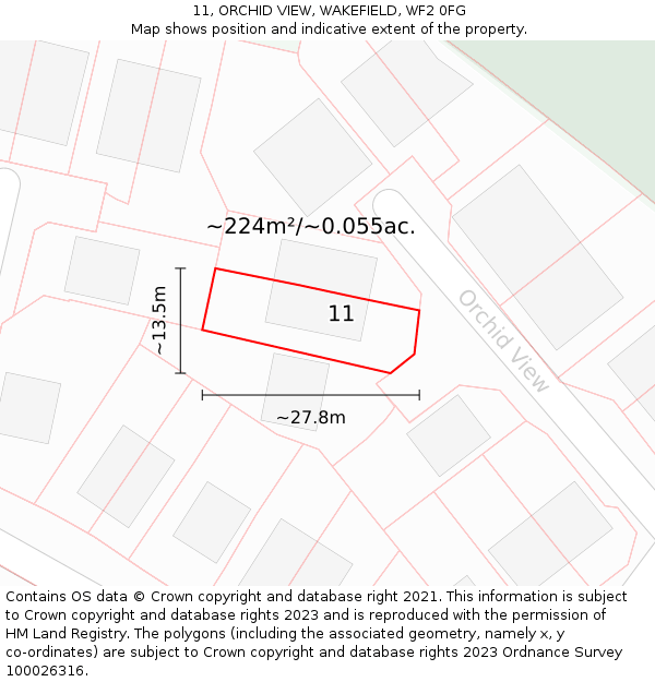 11, ORCHID VIEW, WAKEFIELD, WF2 0FG: Plot and title map