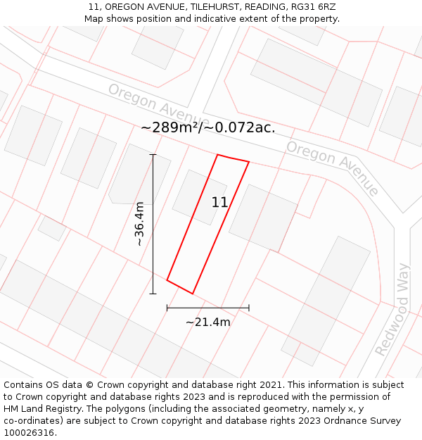 11, OREGON AVENUE, TILEHURST, READING, RG31 6RZ: Plot and title map