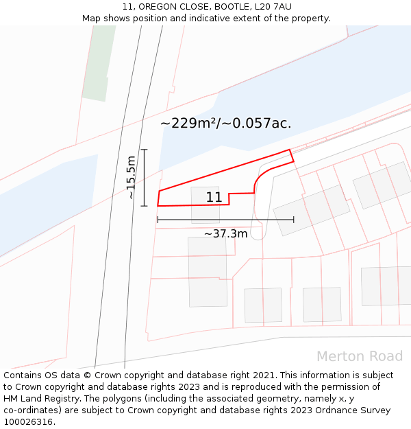 11, OREGON CLOSE, BOOTLE, L20 7AU: Plot and title map