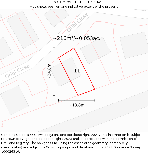 11, ORIBI CLOSE, HULL, HU4 6UW: Plot and title map