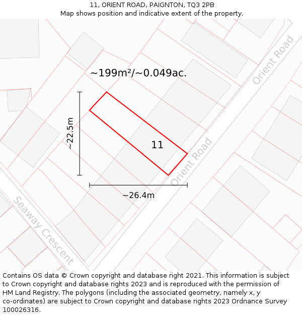 11, ORIENT ROAD, PAIGNTON, TQ3 2PB: Plot and title map