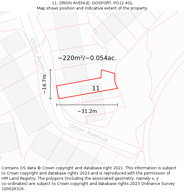 11, ORION AVENUE, GOSPORT, PO12 4GL: Plot and title map