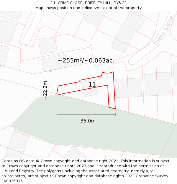 11, ORME CLOSE, BRIERLEY HILL, DY5 3FJ: Plot and title map