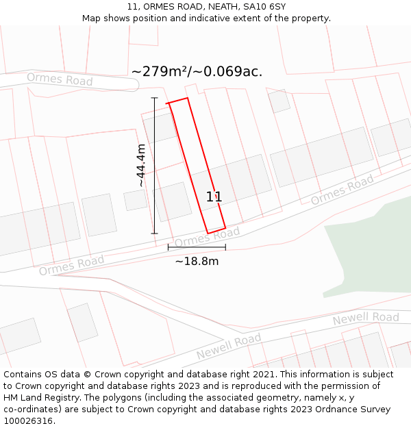 11, ORMES ROAD, NEATH, SA10 6SY: Plot and title map