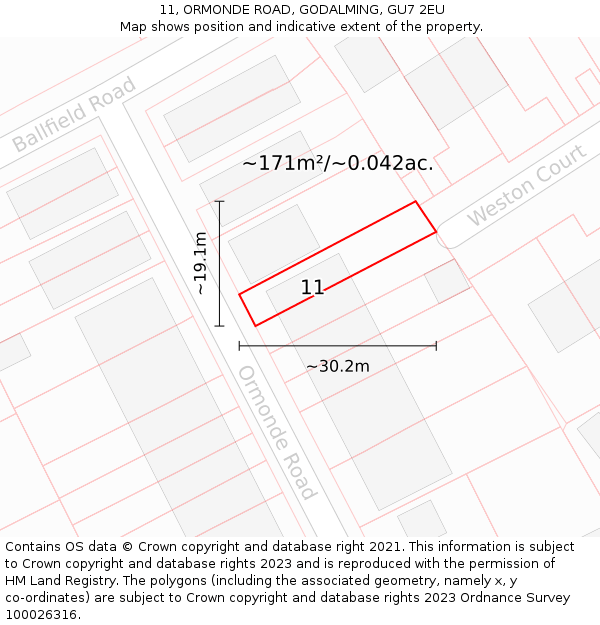 11, ORMONDE ROAD, GODALMING, GU7 2EU: Plot and title map