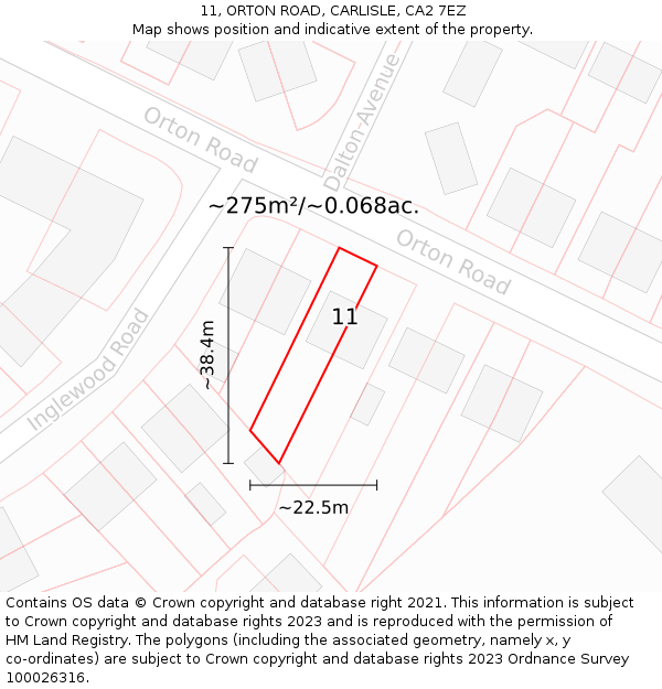 11, ORTON ROAD, CARLISLE, CA2 7EZ: Plot and title map