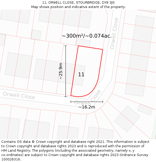 11, ORWELL CLOSE, STOURBRIDGE, DY8 3JS: Plot and title map