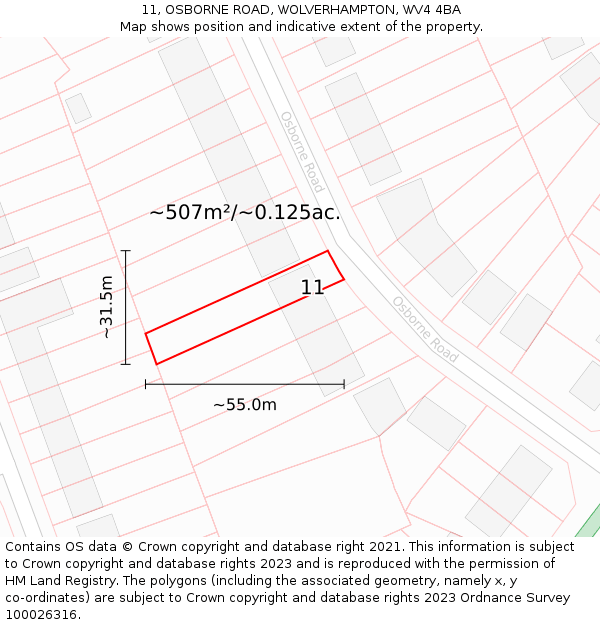 11, OSBORNE ROAD, WOLVERHAMPTON, WV4 4BA: Plot and title map