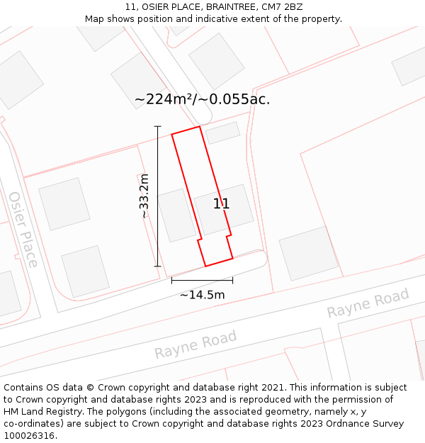 11, OSIER PLACE, BRAINTREE, CM7 2BZ: Plot and title map