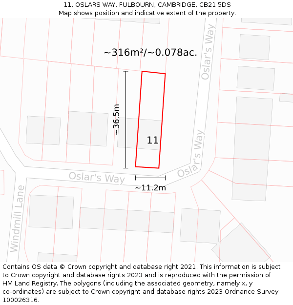 11, OSLARS WAY, FULBOURN, CAMBRIDGE, CB21 5DS: Plot and title map