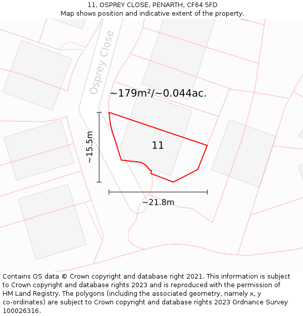 11, OSPREY CLOSE, PENARTH, CF64 5FD: Plot and title map
