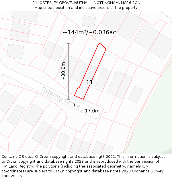 11, OSTERLEY GROVE, NUTHALL, NOTTINGHAM, NG16 1QN: Plot and title map