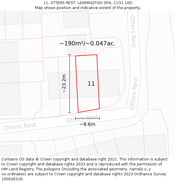 11, OTTERS REST, LEAMINGTON SPA, CV31 1AD: Plot and title map
