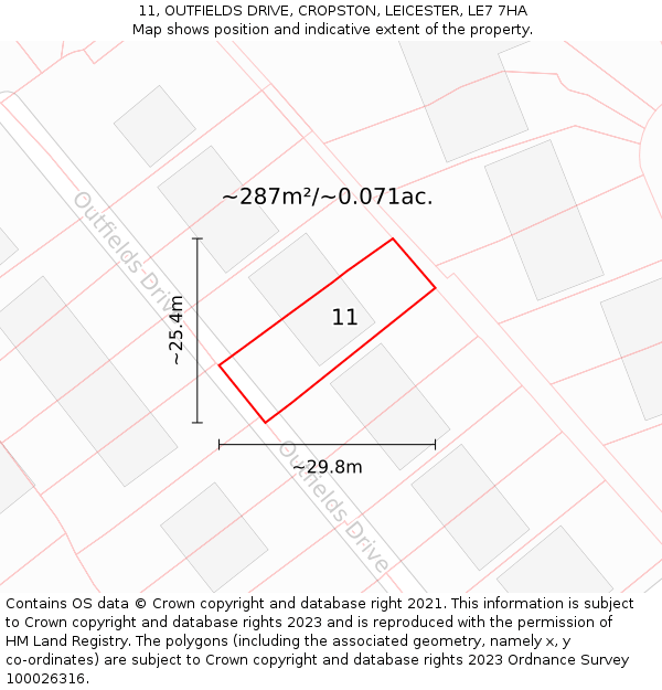 11, OUTFIELDS DRIVE, CROPSTON, LEICESTER, LE7 7HA: Plot and title map