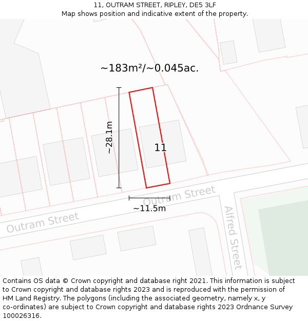 11, OUTRAM STREET, RIPLEY, DE5 3LF: Plot and title map