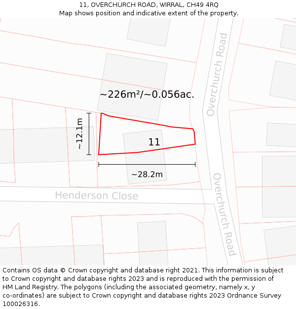 11, OVERCHURCH ROAD, WIRRAL, CH49 4RQ: Plot and title map