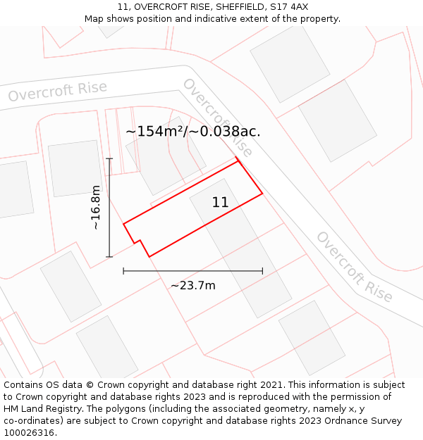 11, OVERCROFT RISE, SHEFFIELD, S17 4AX: Plot and title map