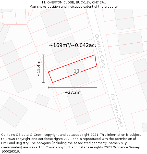 11, OVERTON CLOSE, BUCKLEY, CH7 2AU: Plot and title map
