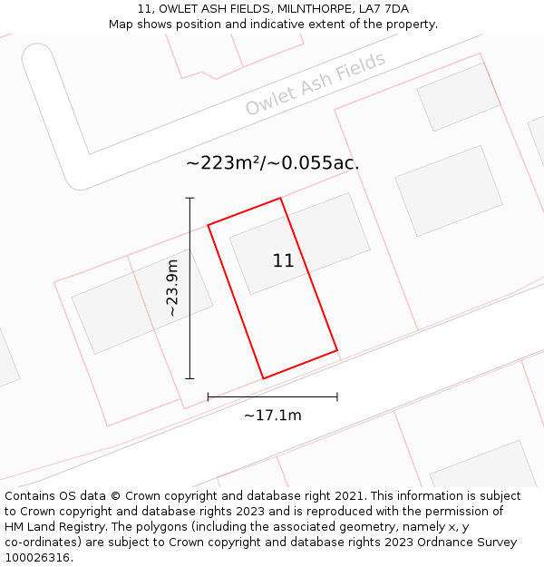 11, OWLET ASH FIELDS, MILNTHORPE, LA7 7DA: Plot and title map