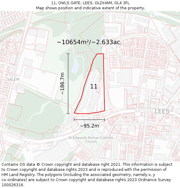 11, OWLS GATE, LEES, OLDHAM, OL4 3FL: Plot and title map