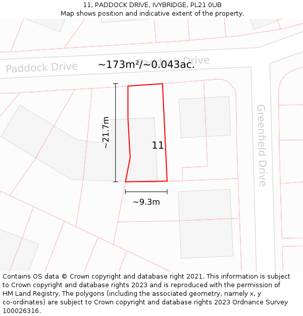 11, PADDOCK DRIVE, IVYBRIDGE, PL21 0UB: Plot and title map