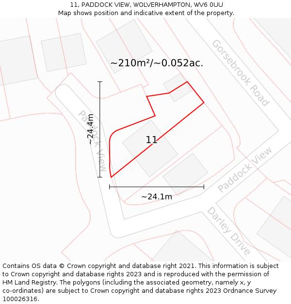 11, PADDOCK VIEW, WOLVERHAMPTON, WV6 0UU: Plot and title map