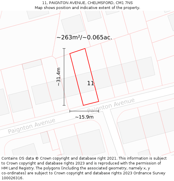 11, PAIGNTON AVENUE, CHELMSFORD, CM1 7NS: Plot and title map
