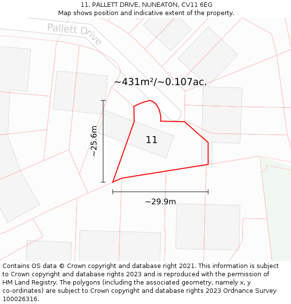 11, PALLETT DRIVE, NUNEATON, CV11 6EG: Plot and title map