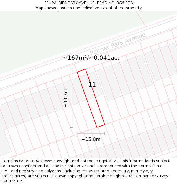 11, PALMER PARK AVENUE, READING, RG6 1DN: Plot and title map