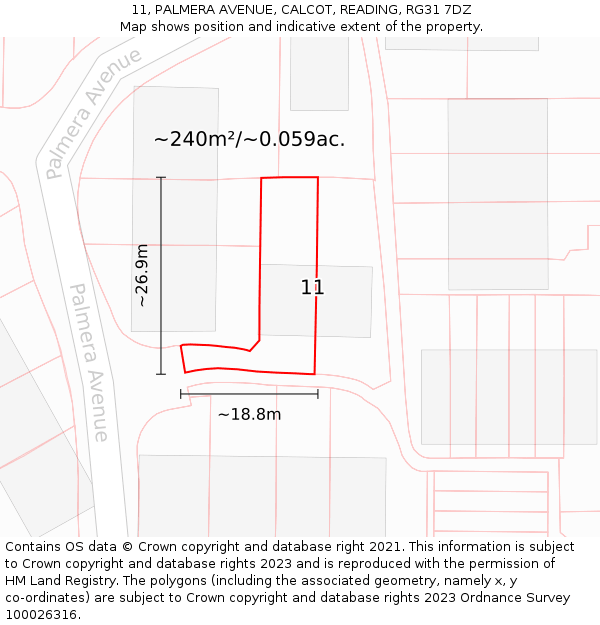 11, PALMERA AVENUE, CALCOT, READING, RG31 7DZ: Plot and title map