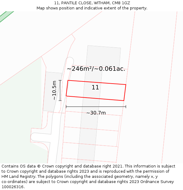 11, PANTILE CLOSE, WITHAM, CM8 1GZ: Plot and title map