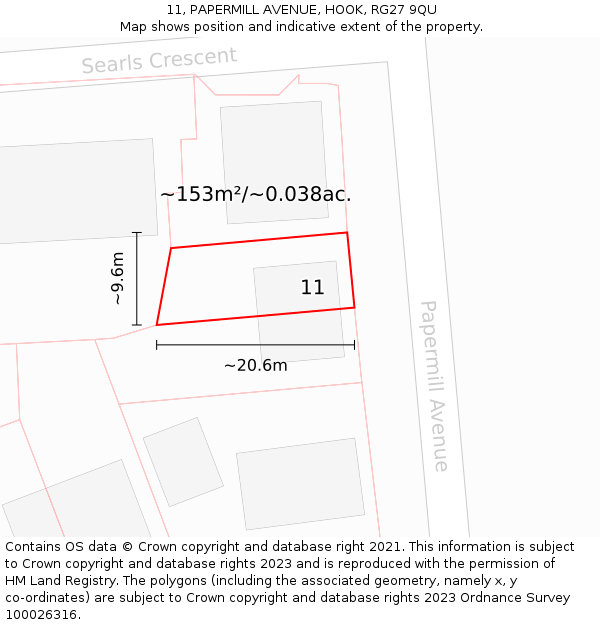 11, PAPERMILL AVENUE, HOOK, RG27 9QU: Plot and title map
